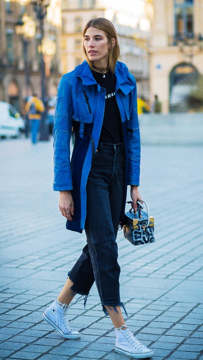 Blue Oversized Jacket Over Black Jeans Blue Oversized Jacket Over Black Jeans — Tomboy Outfits