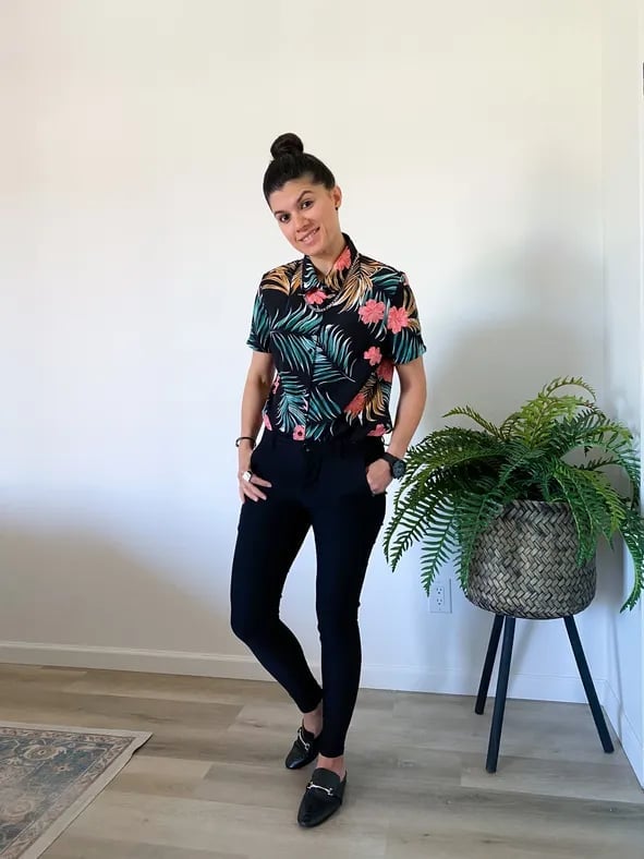 Tropical Print Shirt With Fitted Trousers Tropical Print Shirt With Fitted Trousers — Tomboy Outfits