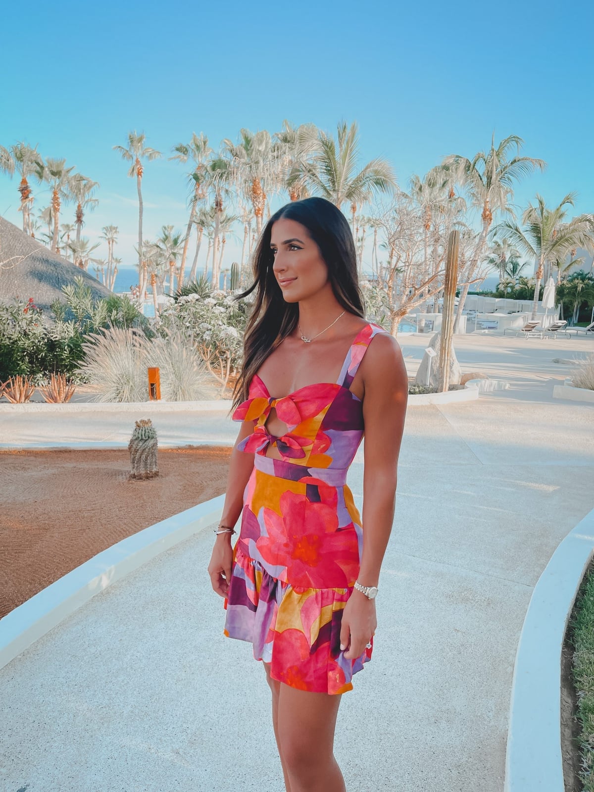 Floral print cut-out mini dress with tie-front Floral print cut-out mini dress with tie-front — Tropical Outfits