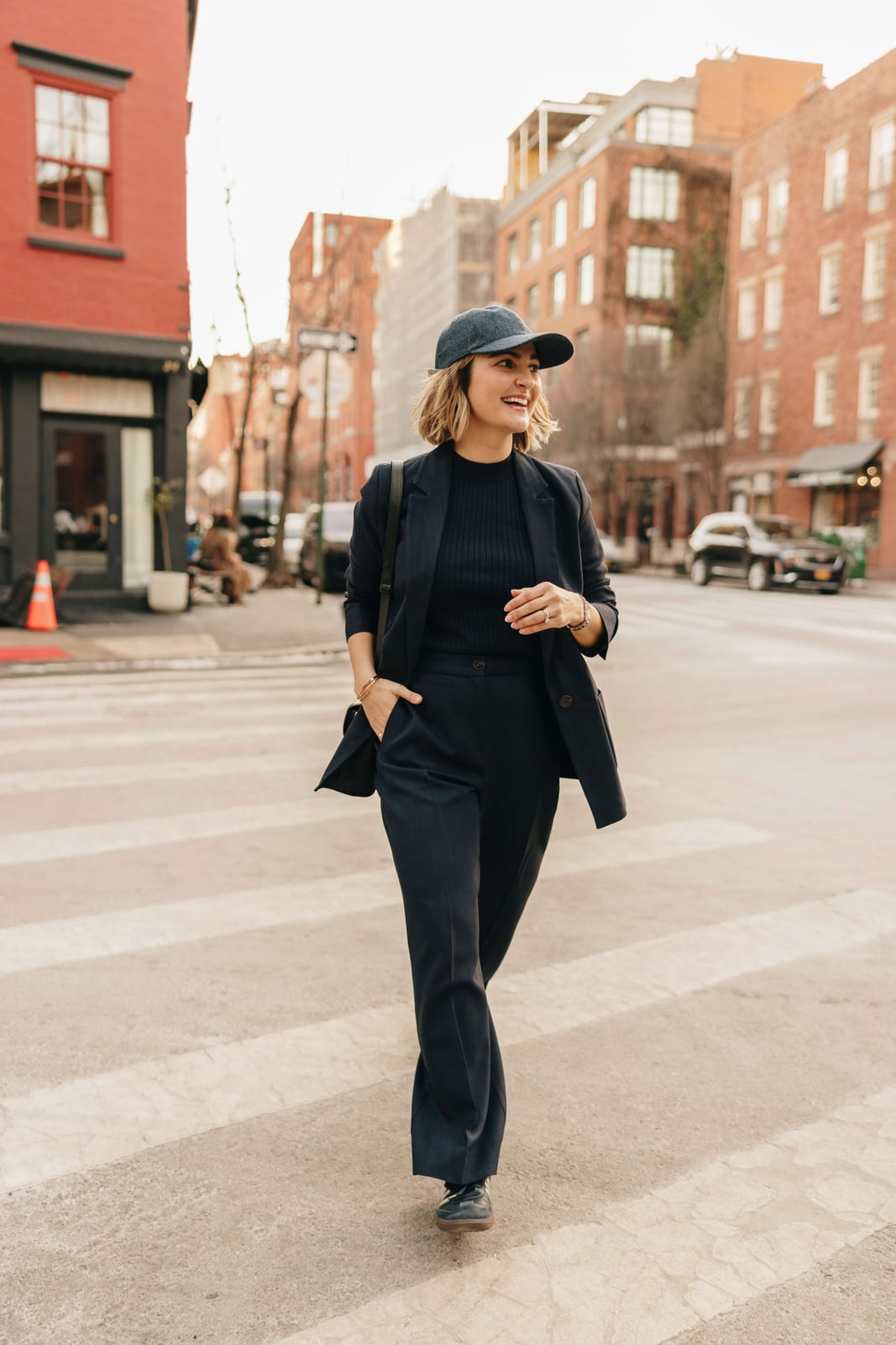 A head-to-toe navy suit offers monochrome chic A head-to-toe navy suit offers monochrome chic — Trouser Outfits