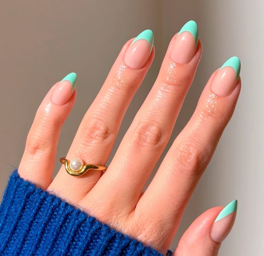 Mint Green French Tip Long Almond Nails Mint Green French Tip Long Almond Nails — Turquoise Nails