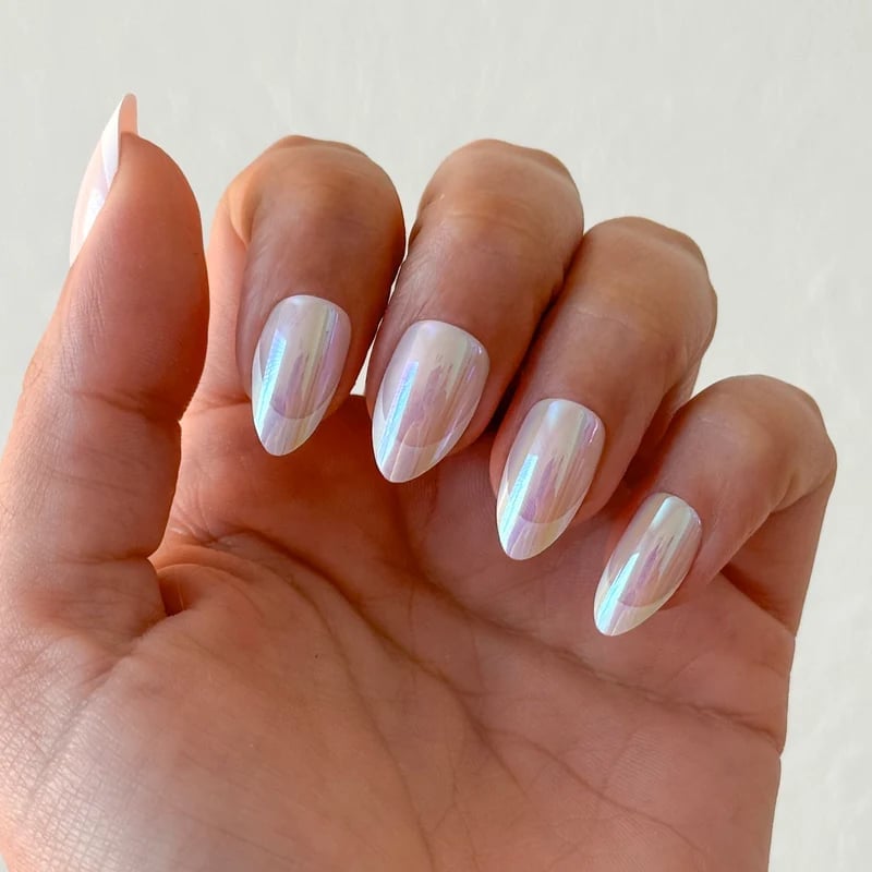 Medium Almond Milky White Iridescent French Medium Almond Milky White Iridescent French — Unicorn Nails