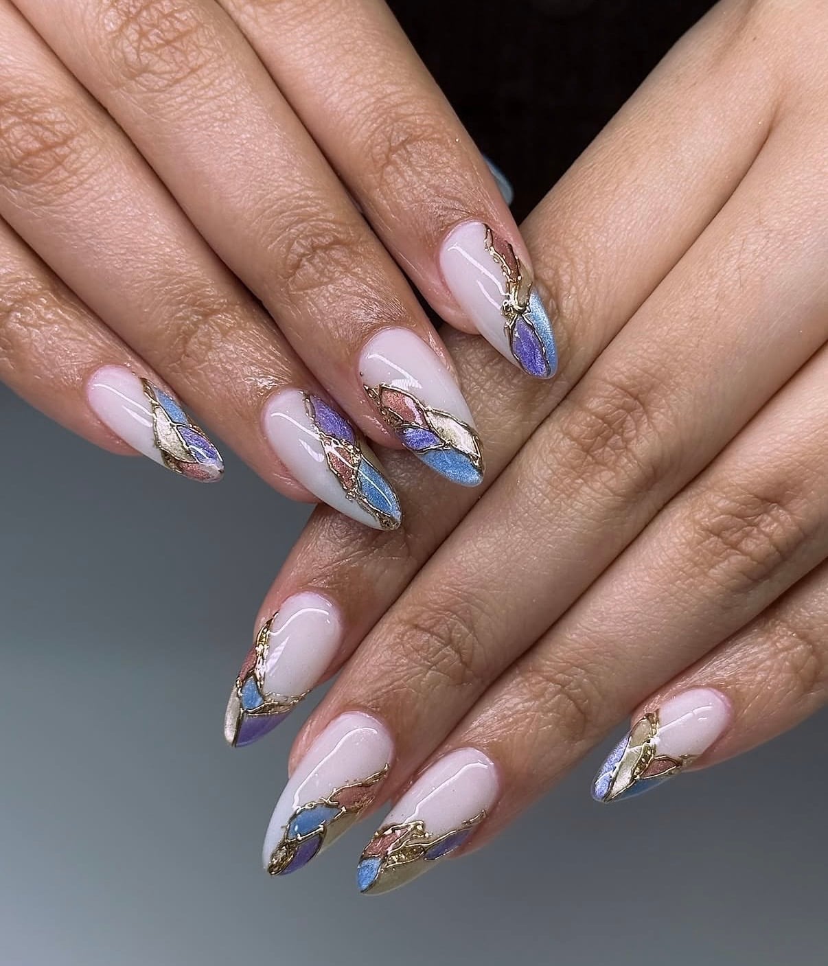 Long Almond Milky White Iridescent Foil Long Almond Milky White Iridescent Foil — Unicorn Nails