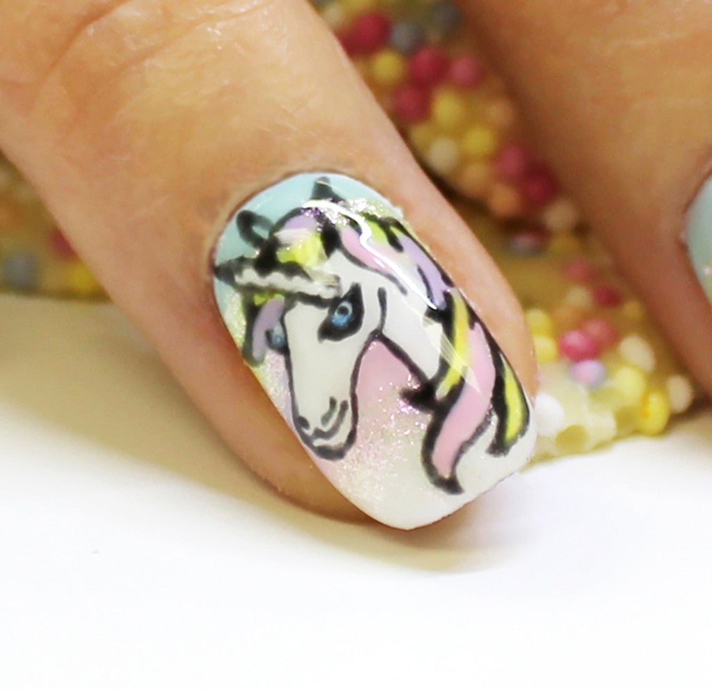 Short Oval Light Pink Unicorn Face Glitter Short Oval Light Pink Unicorn Face Glitter — Unicorn Nails
