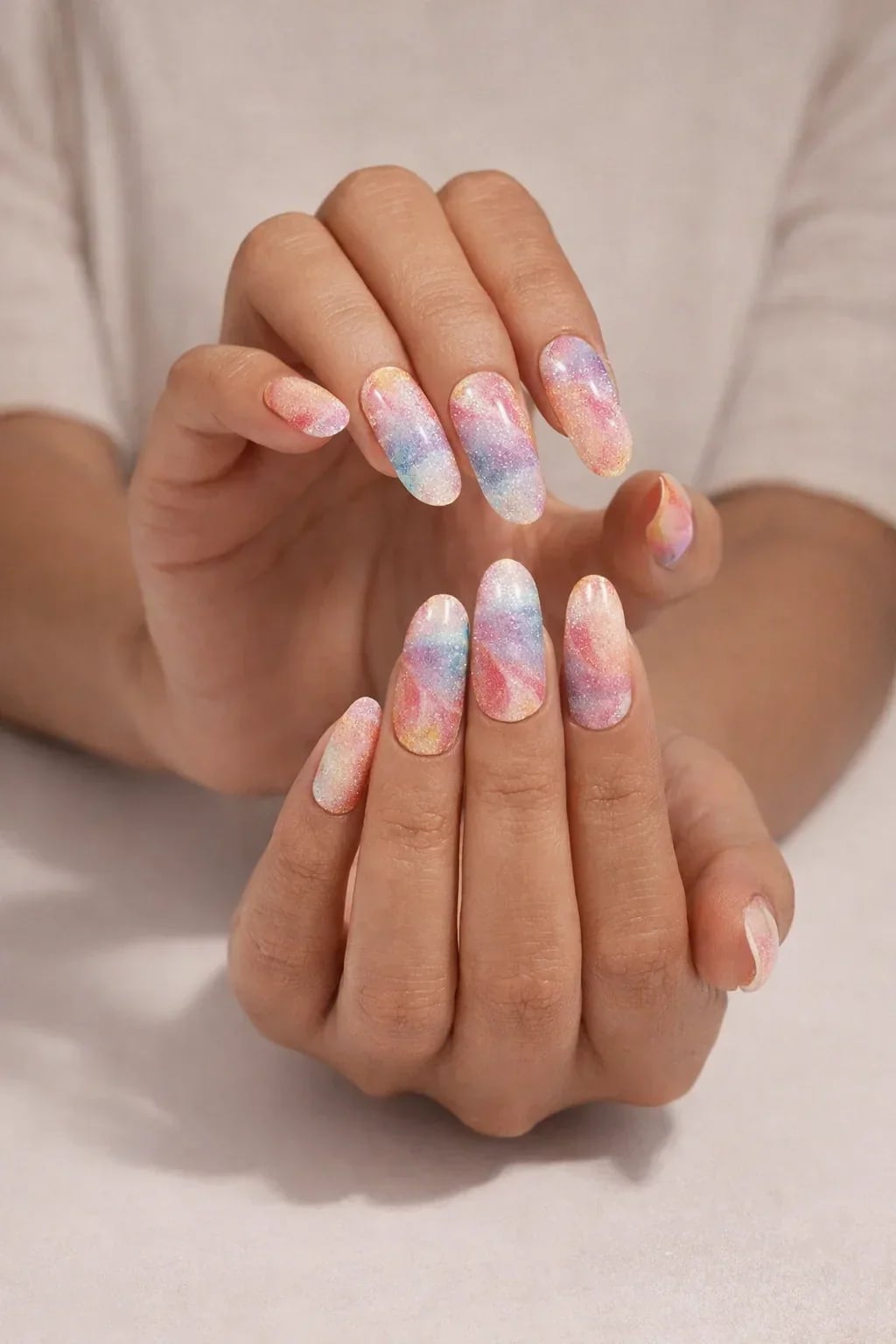 Medium Oval Pastel Rainbow Swirl Glitter Medium Oval Pastel Rainbow Swirl Glitter — Unicorn Nails
