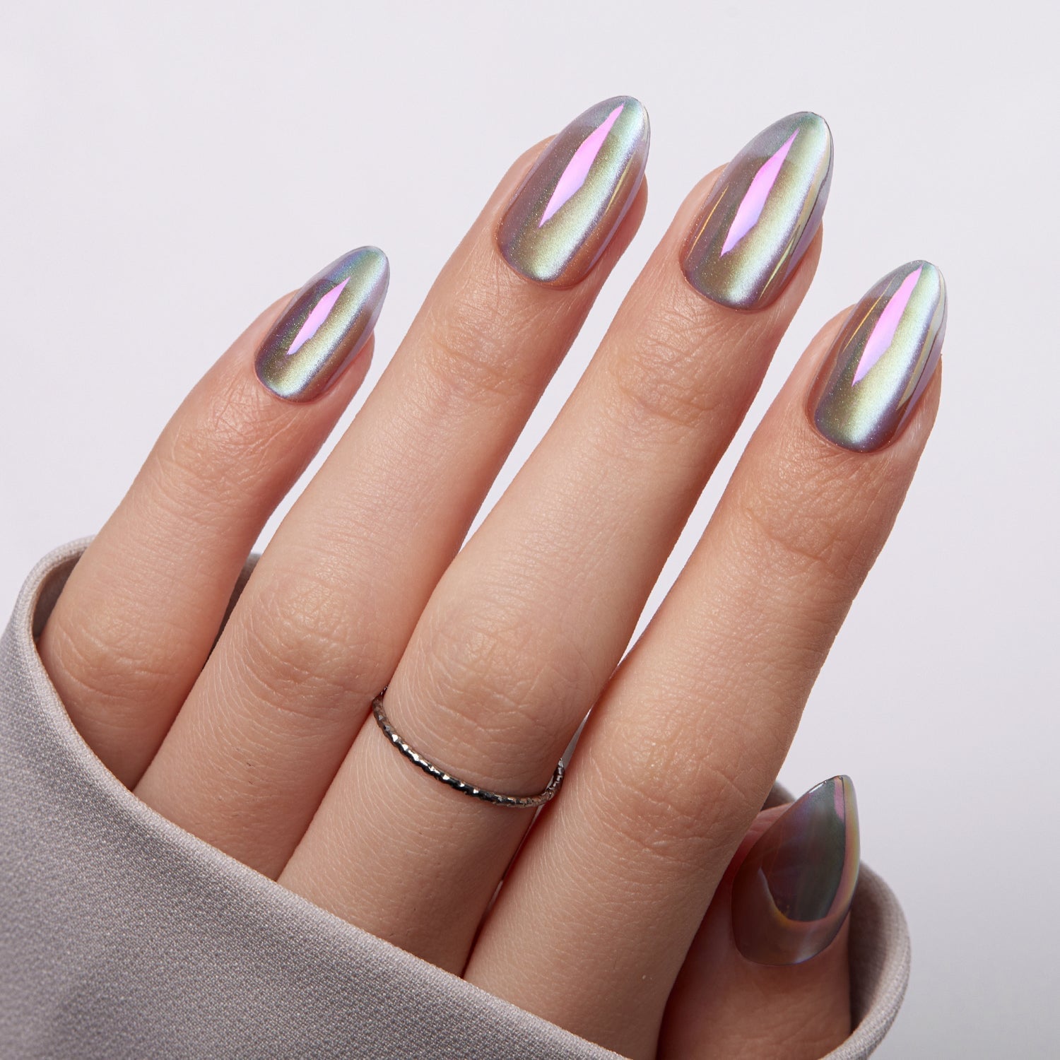 Medium Almond Green Pink Purple Chrome Medium Almond Green Pink Purple Chrome — Unicorn Nails