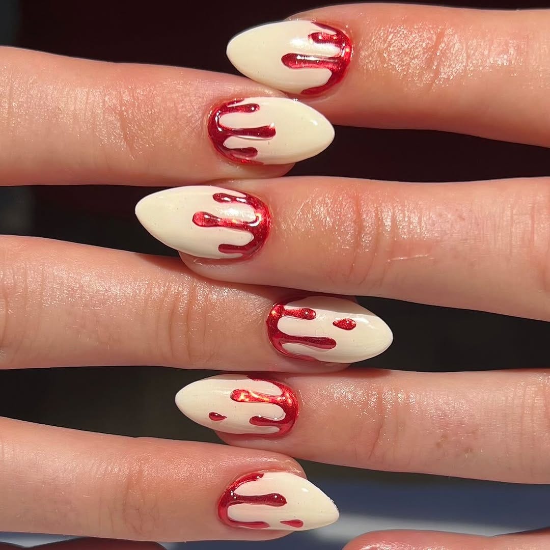 Bloody Drip Effect Spooky Short Oval Nails Bloody Drip Effect Spooky Short Oval Nails — Unique Nails