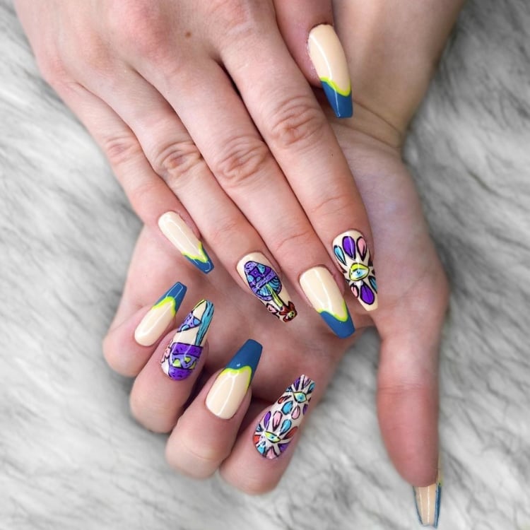 Psychedelic Illustrations Long Coffin Nails Psychedelic Illustrations Long Coffin Nails — Unique Nails