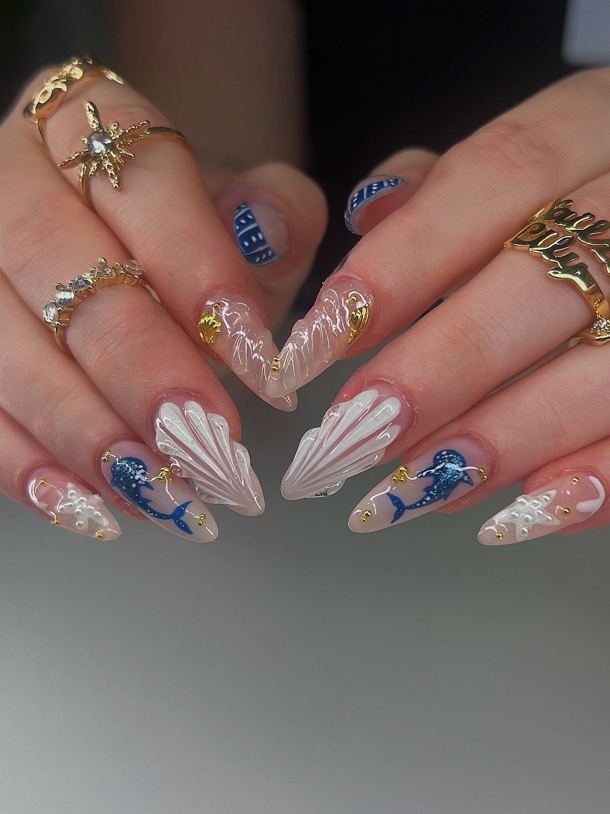 3D Underwater Theme Clear Long Stiletto Nails 3D Underwater Theme Clear Long Stiletto Nails — Unique Nails