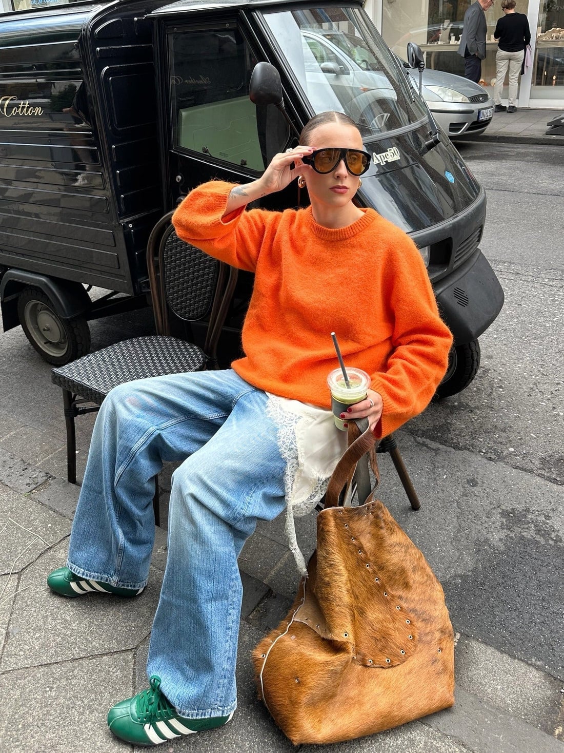 Oversized Orange Knit Sweater with Distressed Jeans Oversized Orange Knit Sweater with Distressed Jeans — Unique Outfits