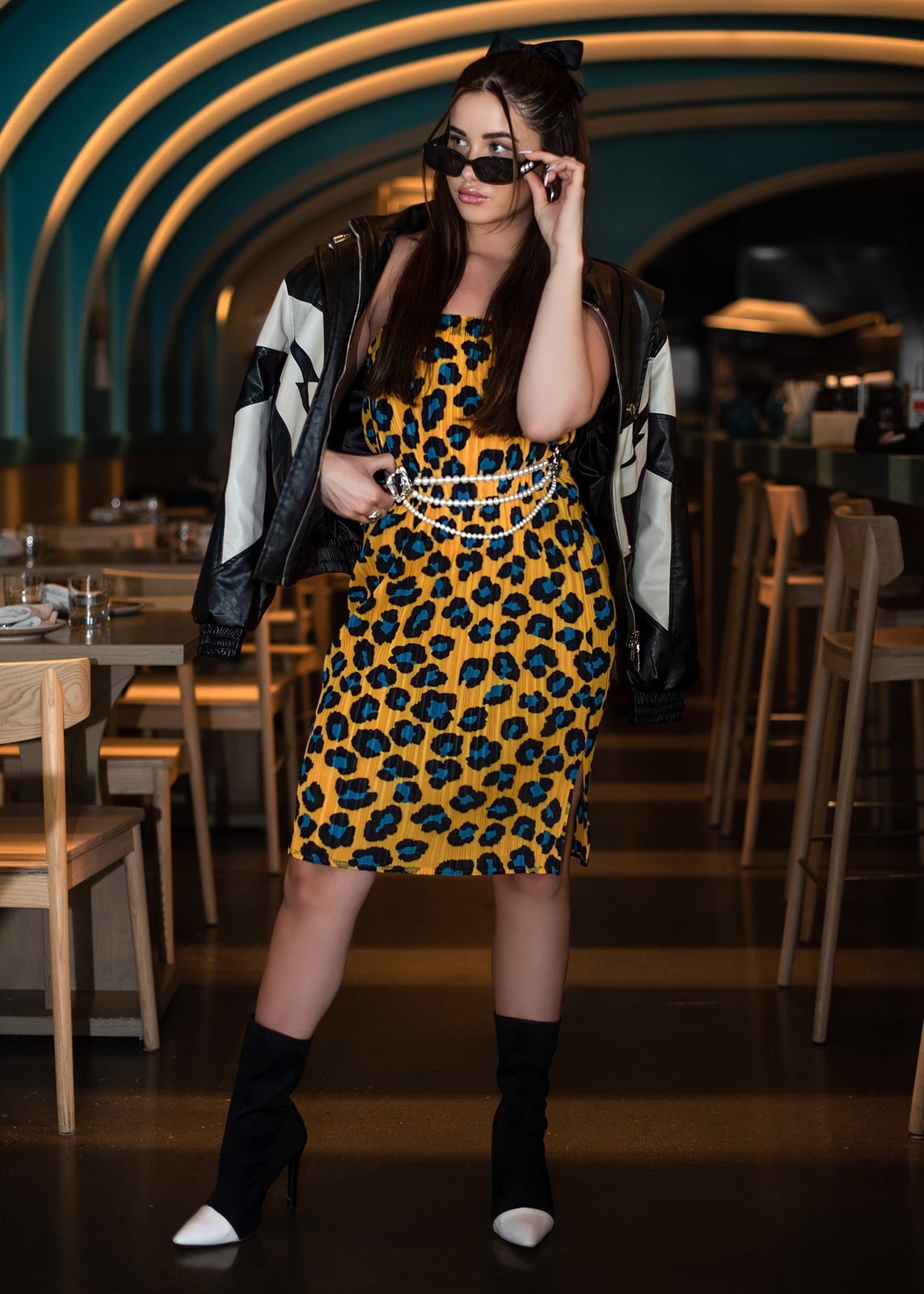 Leopard Print Bodycon Dress With Leather Jacket Leopard Print Bodycon Dress With Leather Jacket — Vegas Outfits