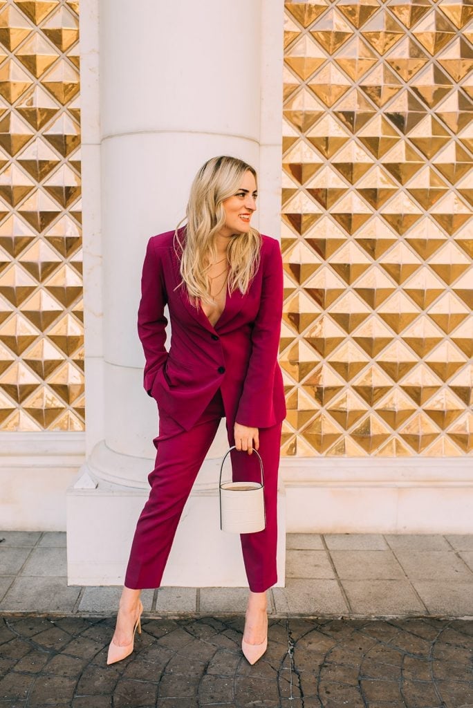 Magenta Power Suit With Nude Heels Magenta Power Suit With Nude Heels — Vegas Outfits