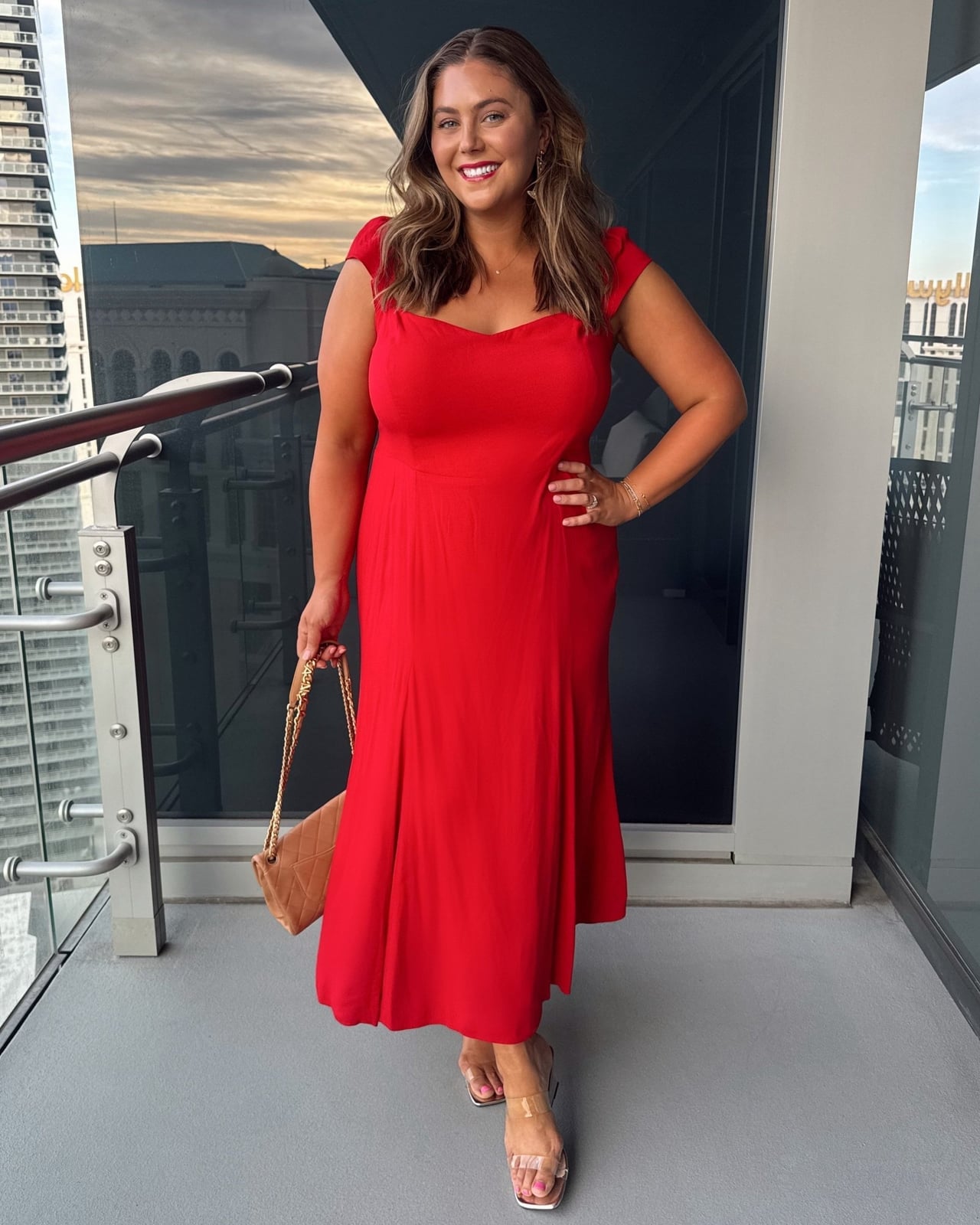 Red Fit and Flare Midi Dress Red Fit and Flare Midi Dress — Vegas Outfits