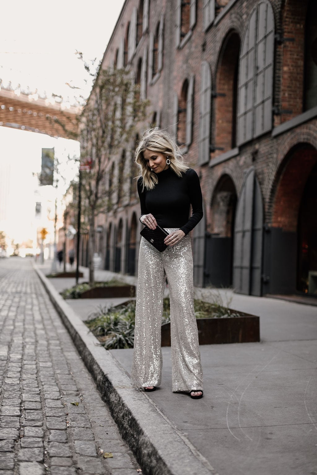 Silver Sequin Palazzo Pants With Turtleneck Silver Sequin Palazzo Pants With Turtleneck — Vegas Outfits