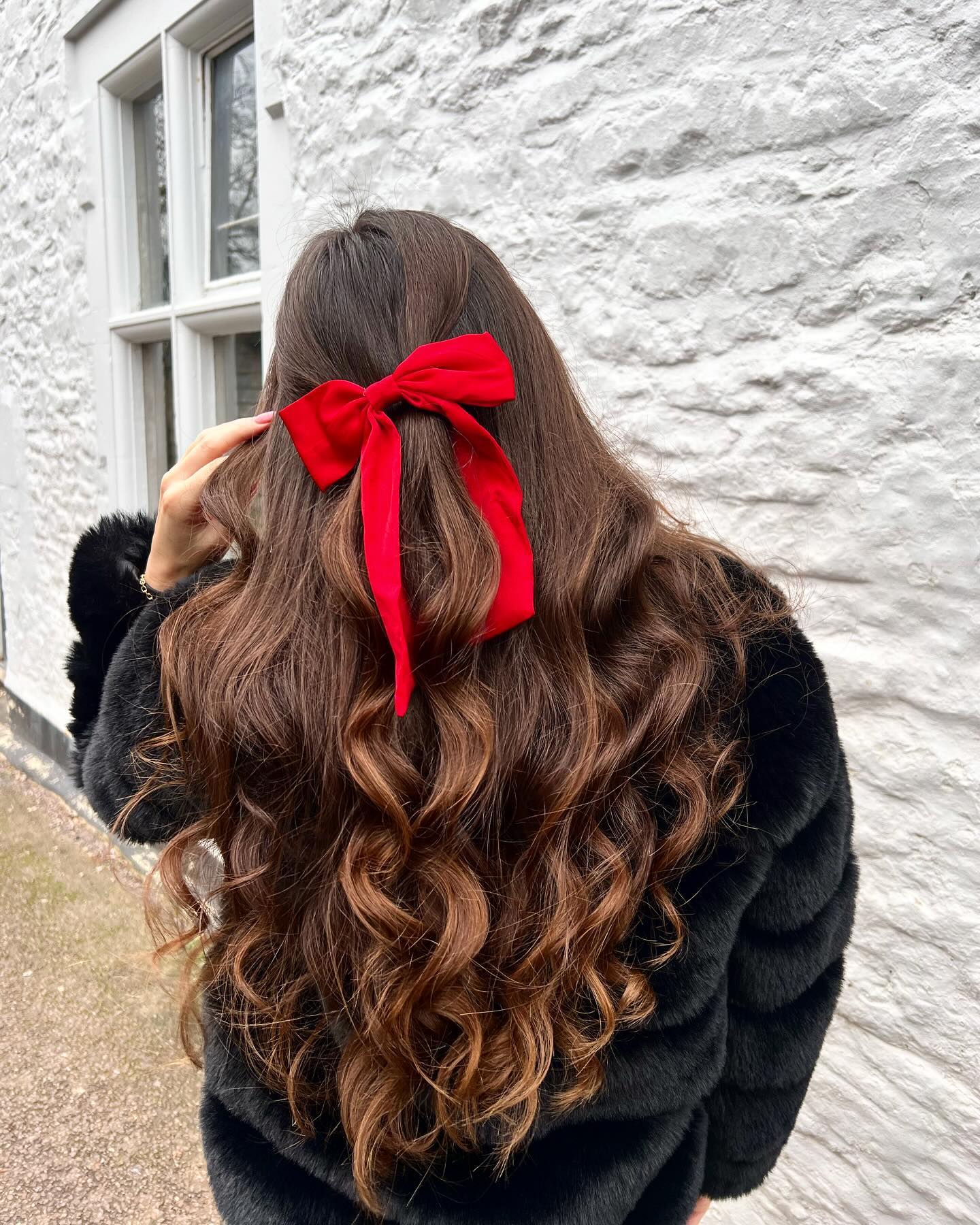 Velvet Bow Half-Up Curls for Winter
