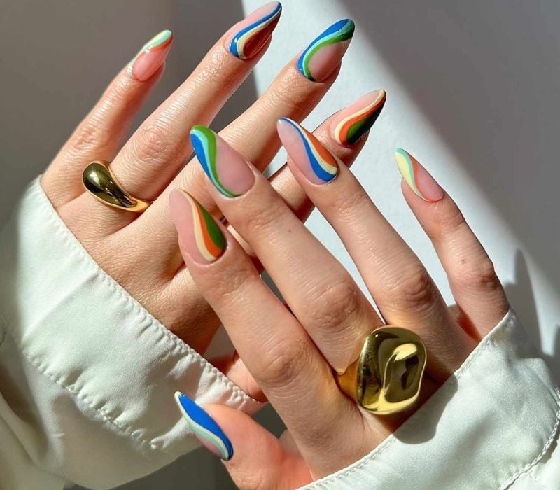 Colorful Wavy Stripes Long Almond Nails Colorful Wavy Stripes Long Almond Nails — Vintage Nails