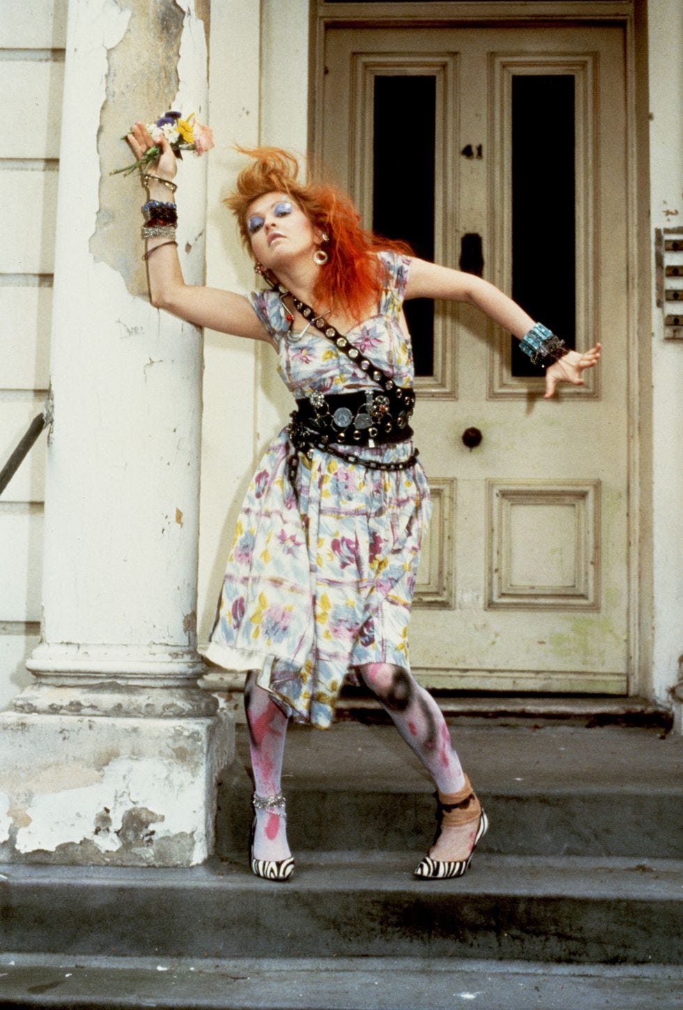 Pastel Floral Dress With Studded Belt Pastel Floral Dress With Studded Belt — Vintage Style