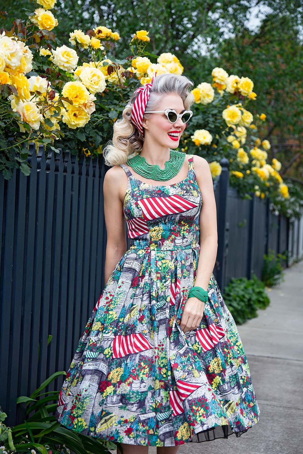 Floral And Striped Print Fit And Flare Dress Floral And Striped Print Fit And Flare Dress — Vintage Style
