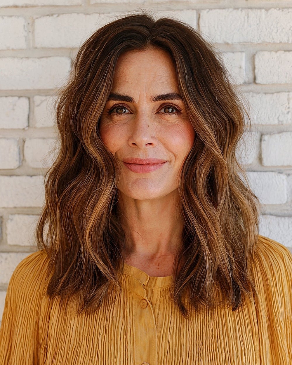 Collarbone Layers With Lived-In Color, Curtain Bangs Collarbone Layers With Lived-In Color, Curtain Bangs — Wavy Hair
