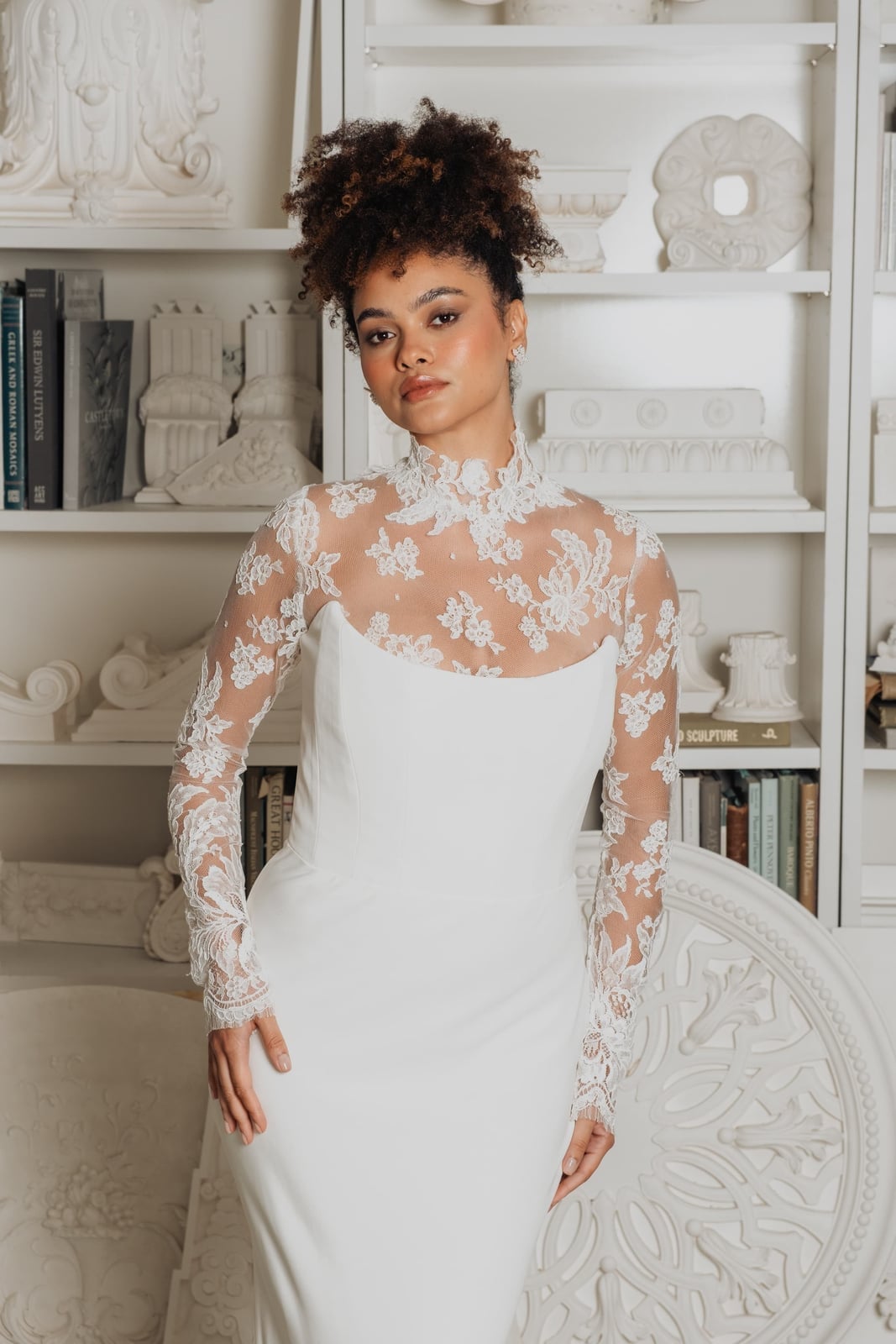 White lace high-neck top with sheath dress White lace high-neck top with sheath dress — Wedding Dress
