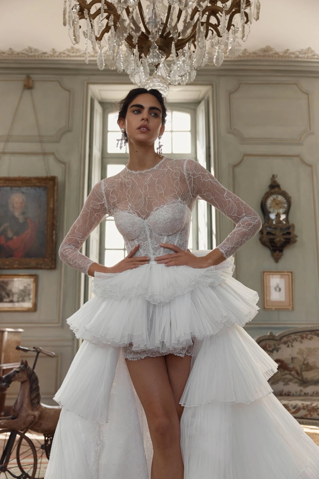 White lace wedding dress with tiered skirt White lace wedding dress with tiered skirt