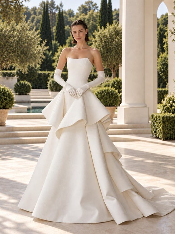 Ivory strapless ballgown with sculptural ruffled skirt Ivory strapless ballgown with sculptural ruffled skirt — Wedding Dress