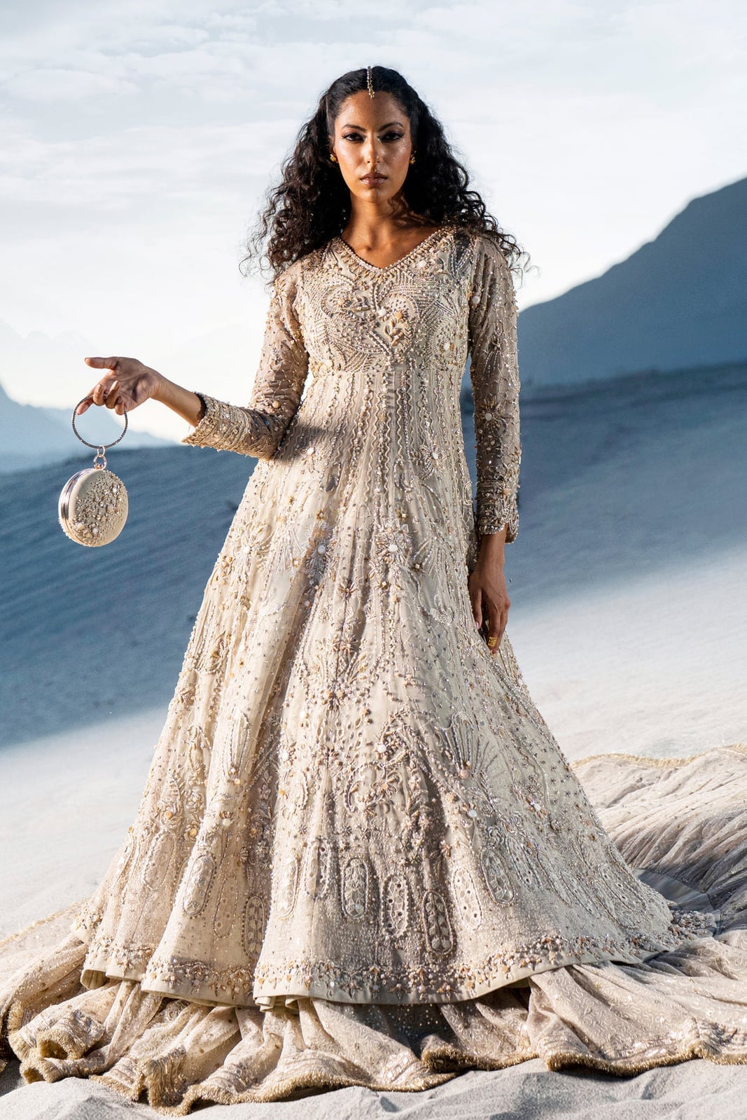 Champagne and gold heavily embellished A-line dress, Close-Up Take Champagne and gold heavily embellished A-line dress, Close-Up Take — Wedding Dress