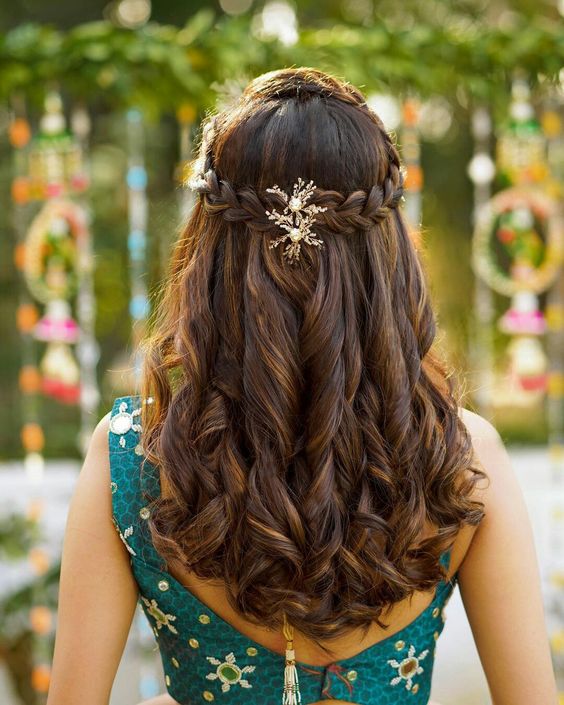 Braided Crown With Loose Waves And Ornate Accessory Braided Crown With Loose Waves And Ornate Accessory — Wedding Hair