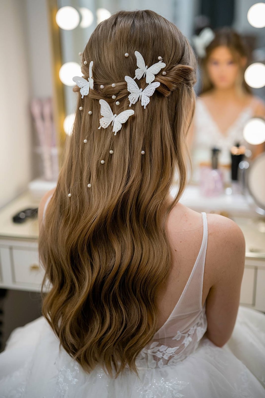 Half-Up Half-Down With Pearl And Butterfly Accessories Half-Up Half-Down With Pearl And Butterfly Accessories — Wedding Hair
