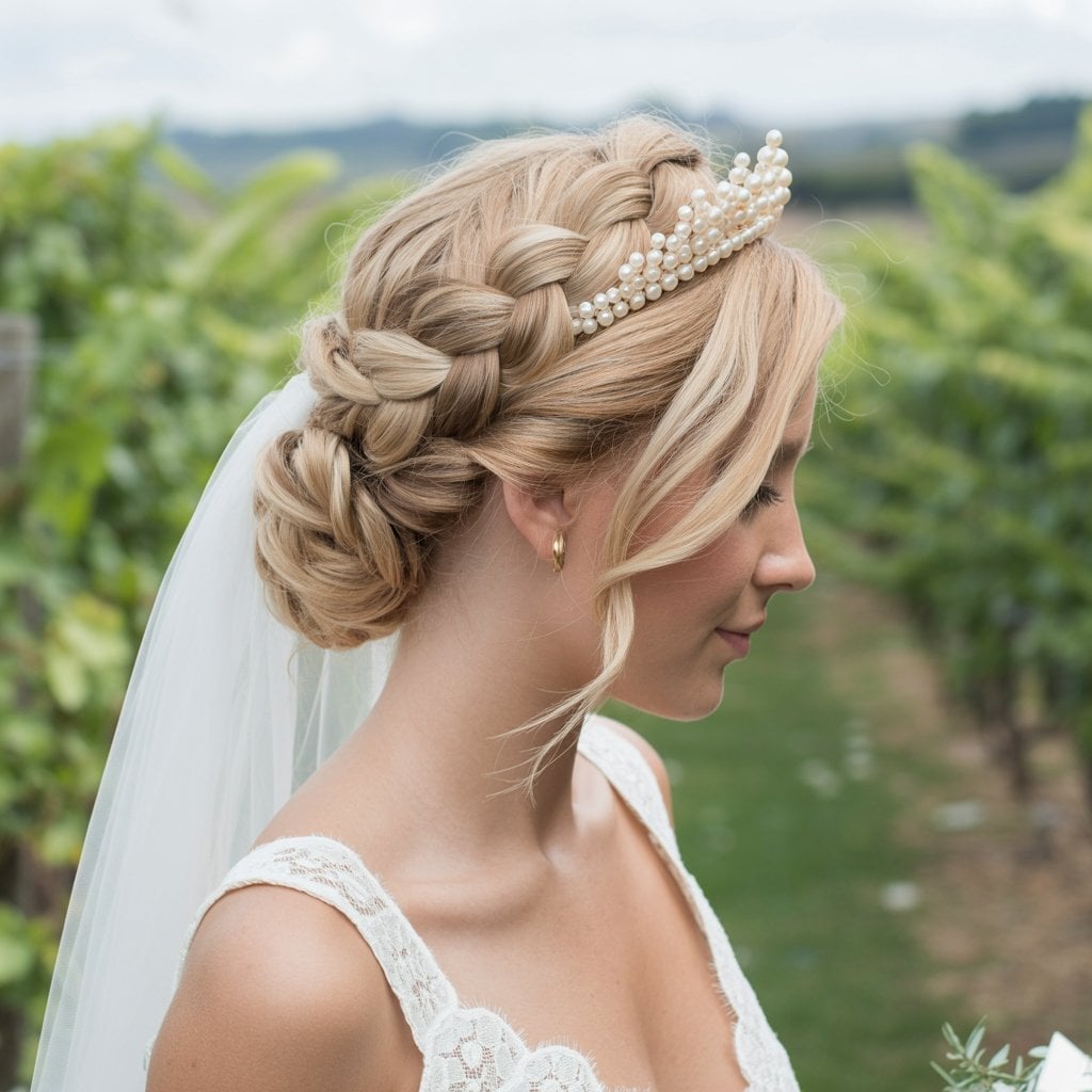 Braided Updo With Tiara And Veil Braided Updo With Tiara And Veil — Wedding Hair