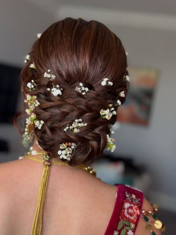 Braided Bun With Flowers Braided Bun With Flowers — Wedding Hair