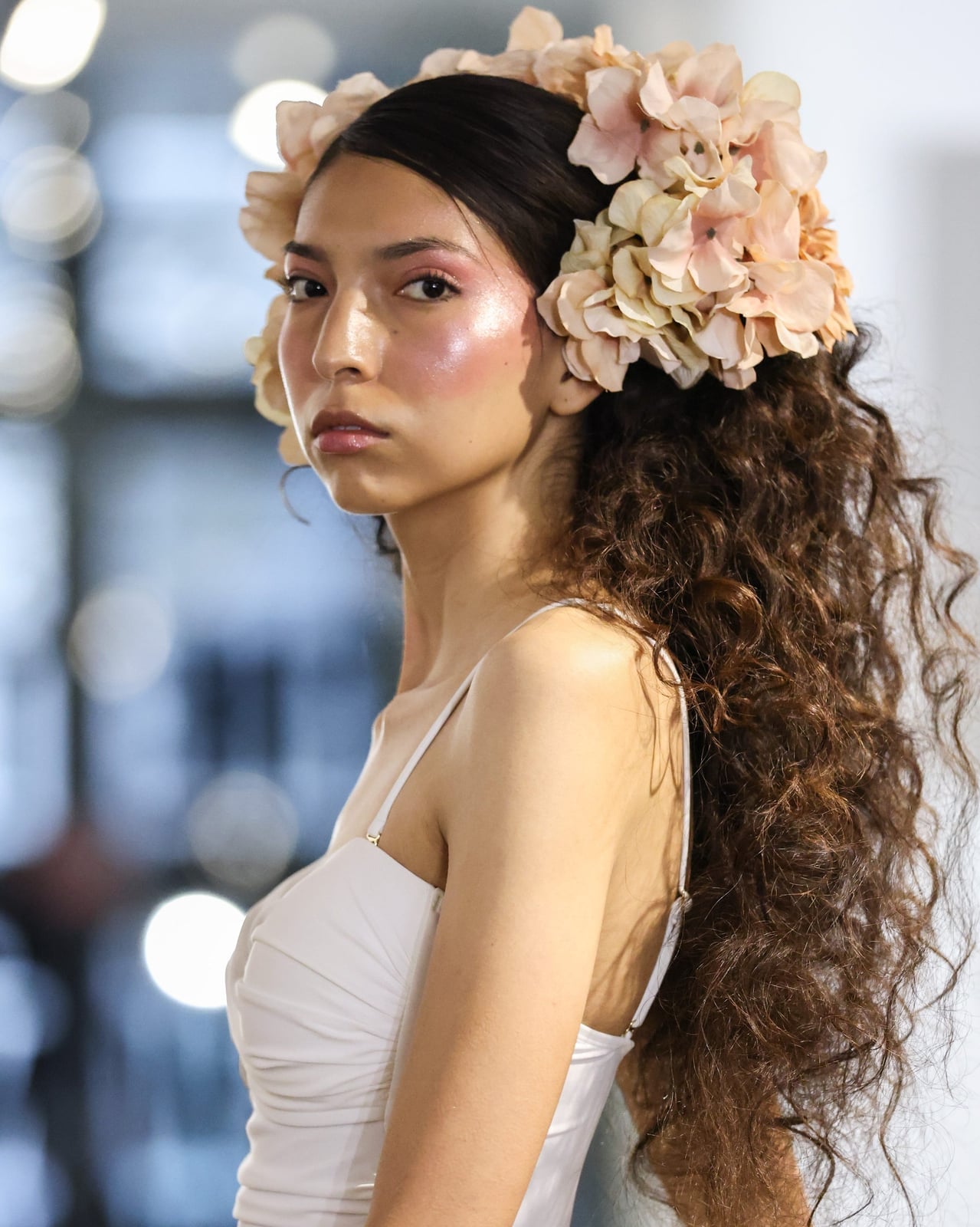 Loose Curls With Braided Accents And Floral Headpiece Loose Curls With Braided Accents And Floral Headpiece — Wedding Hair