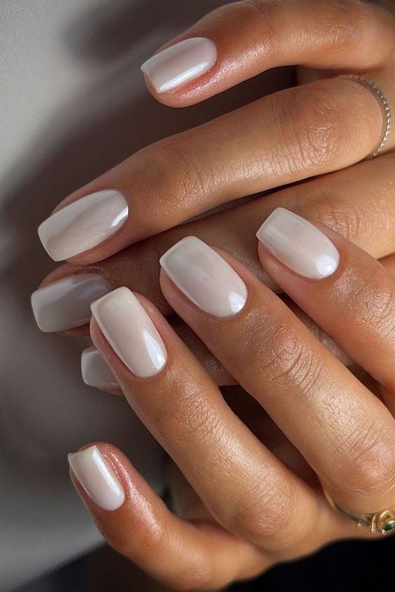 Short Square Milky White Nails Short Square Milky White Nails — Wedding Nails for Bride