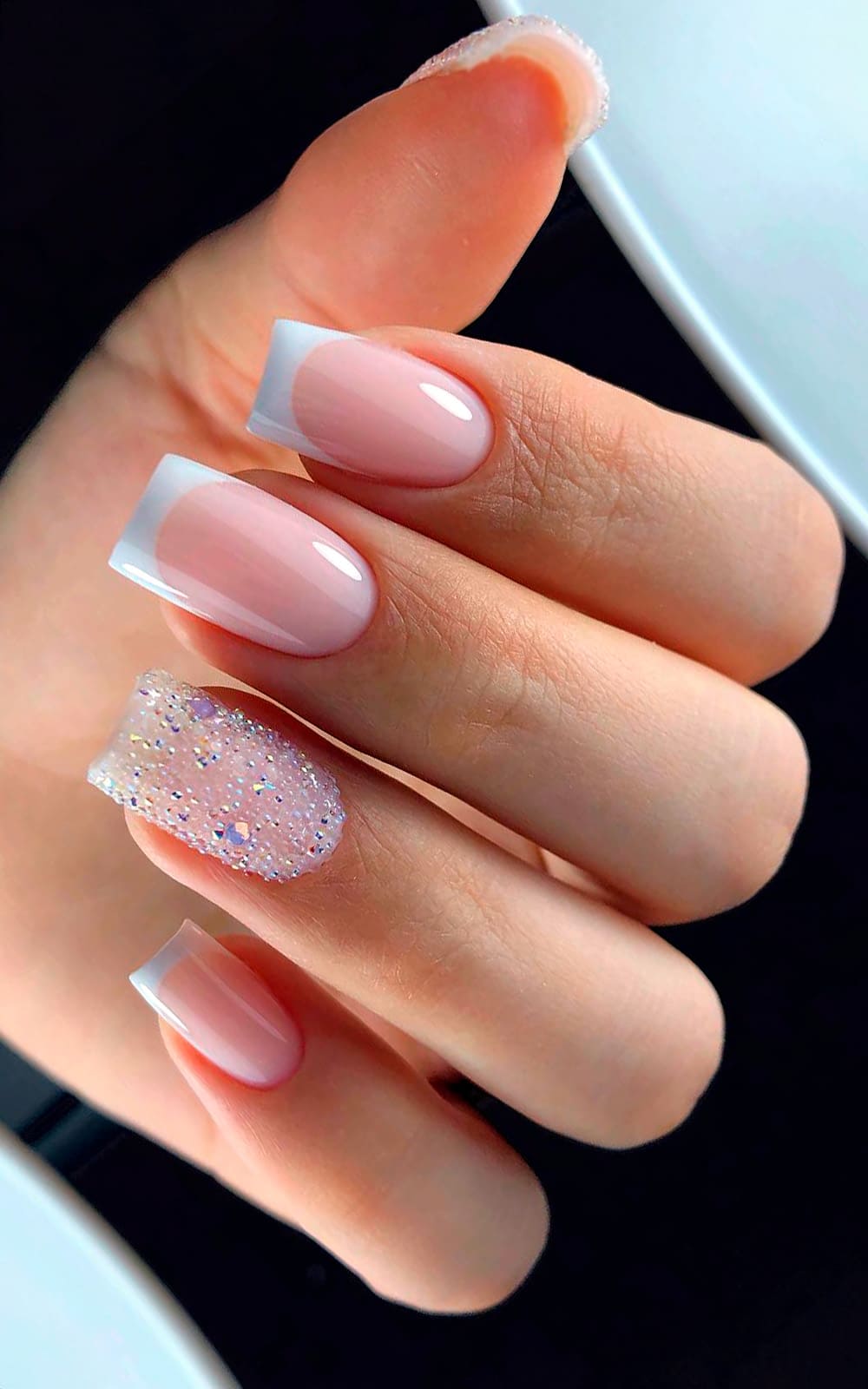 Square French Manicure with Glitter Accent Square French Manicure with Glitter Accent — Wedding Nails for Bride