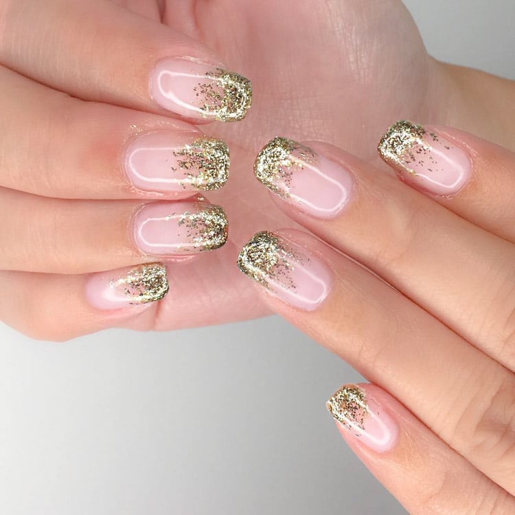 Short Square Nails with Gold Glitter Gradient Short Square Nails with Gold Glitter Gradient — Wedding Nails for Bride