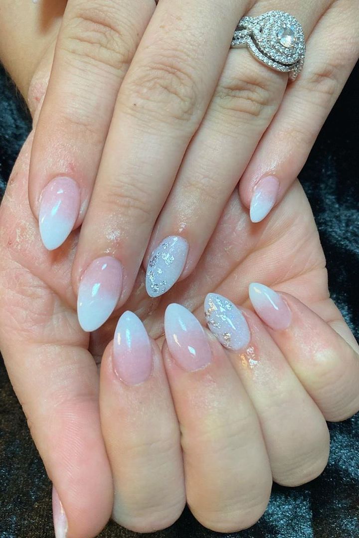 Medium Almond Ombre Nails with Silver Foil Accents Medium Almond Ombre Nails with Silver Foil Accents — Wedding Nails for Bride