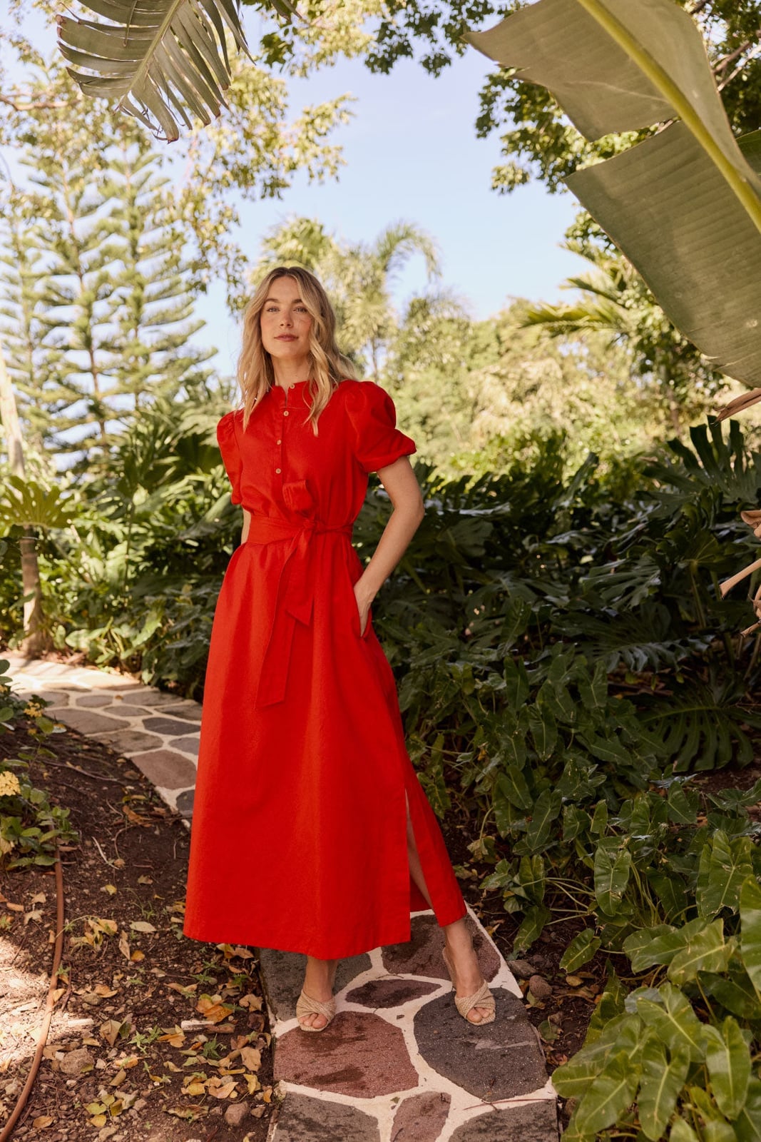 Bright red linen midi dress Bright red linen midi dress — Weekend Outfits
