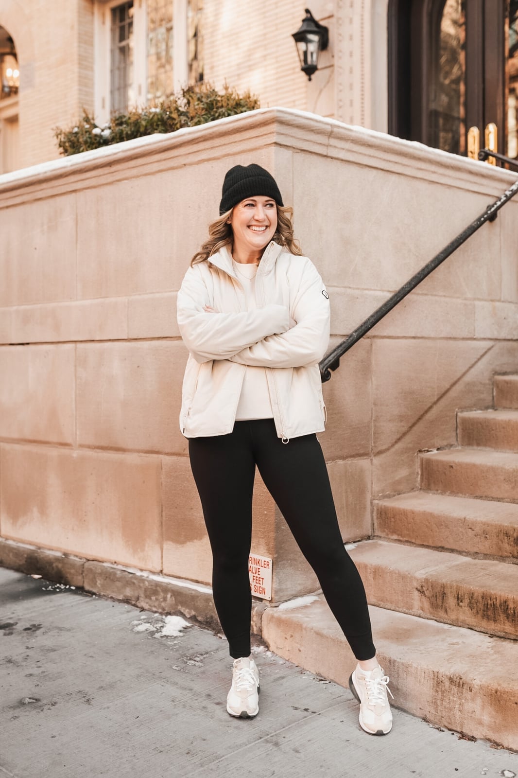 Puffer jacket over cream sweater and leggings Puffer jacket over cream sweater and leggings — Weekend Outfits