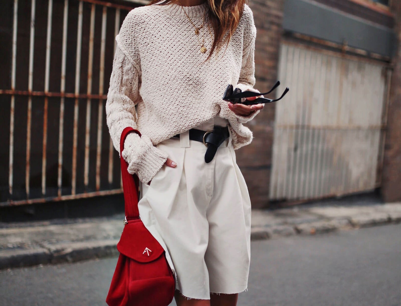 Cream knit sweater with cotton twill shorts Cream knit sweater with cotton twill shorts — Weekend Outfits