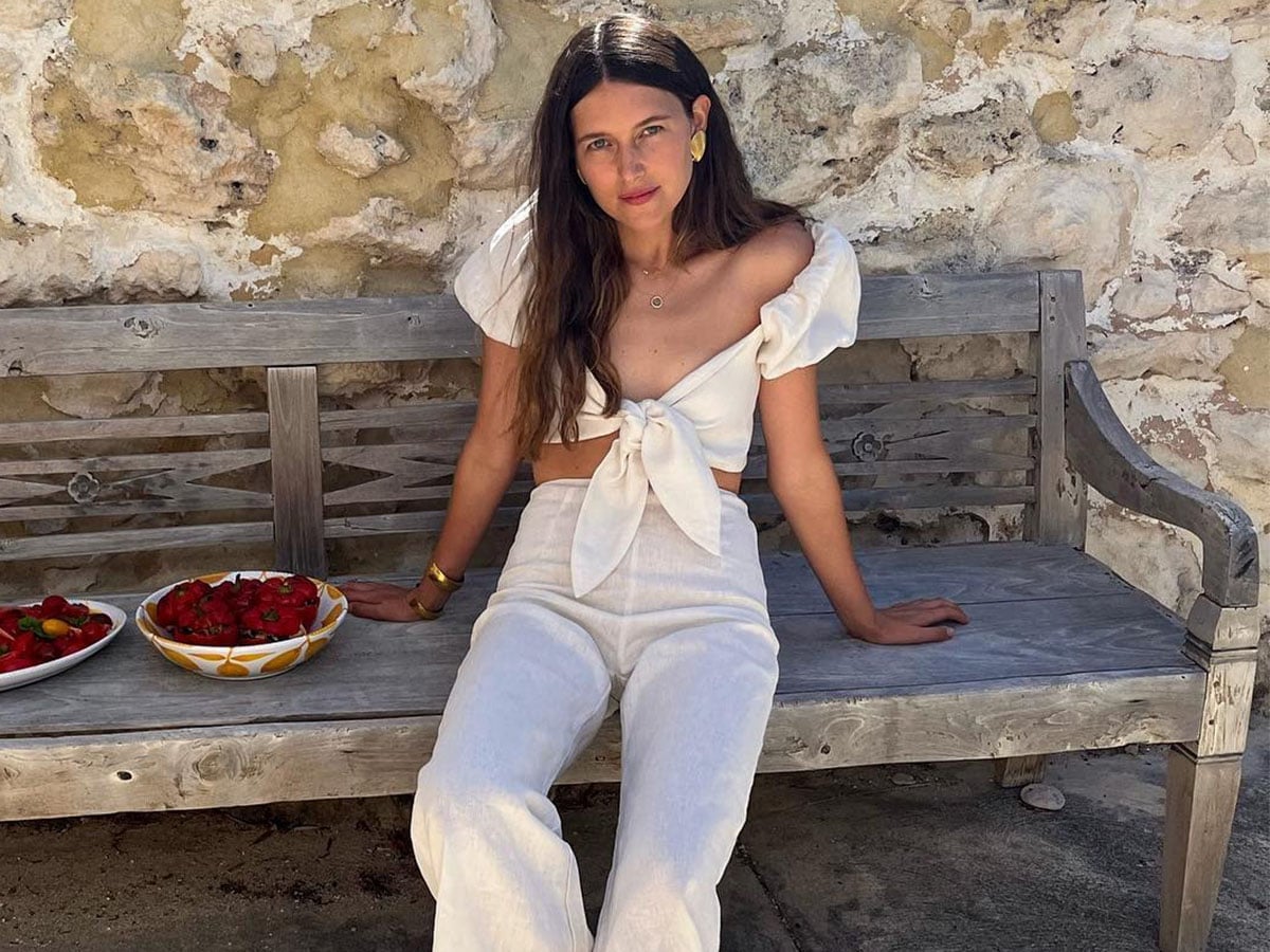 White linen off-the-shoulder set White linen off-the-shoulder set — Weekend Outfits