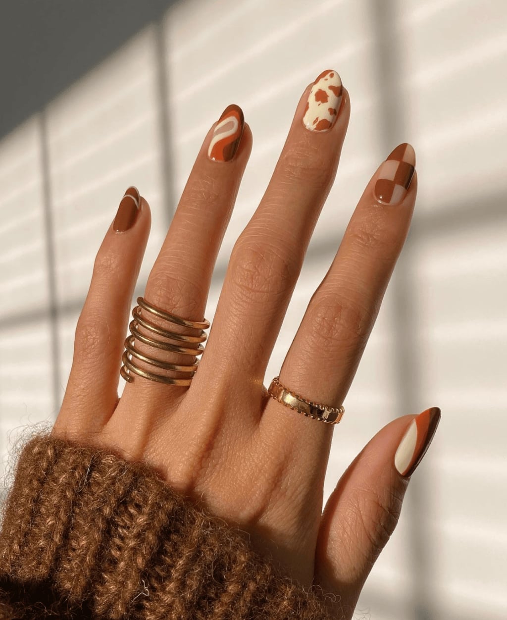 Brown and White Cow Print Oval Nails Brown and White Cow Print Oval Nails — Western Nails