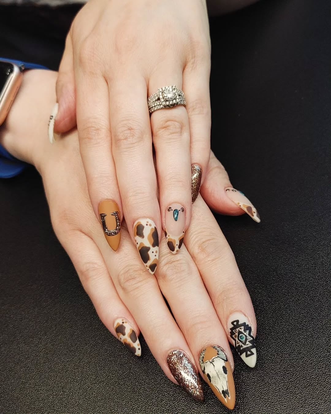 Almond Nails with Mixed Western Motifs Almond Nails with Mixed Western Motifs — Western Nails