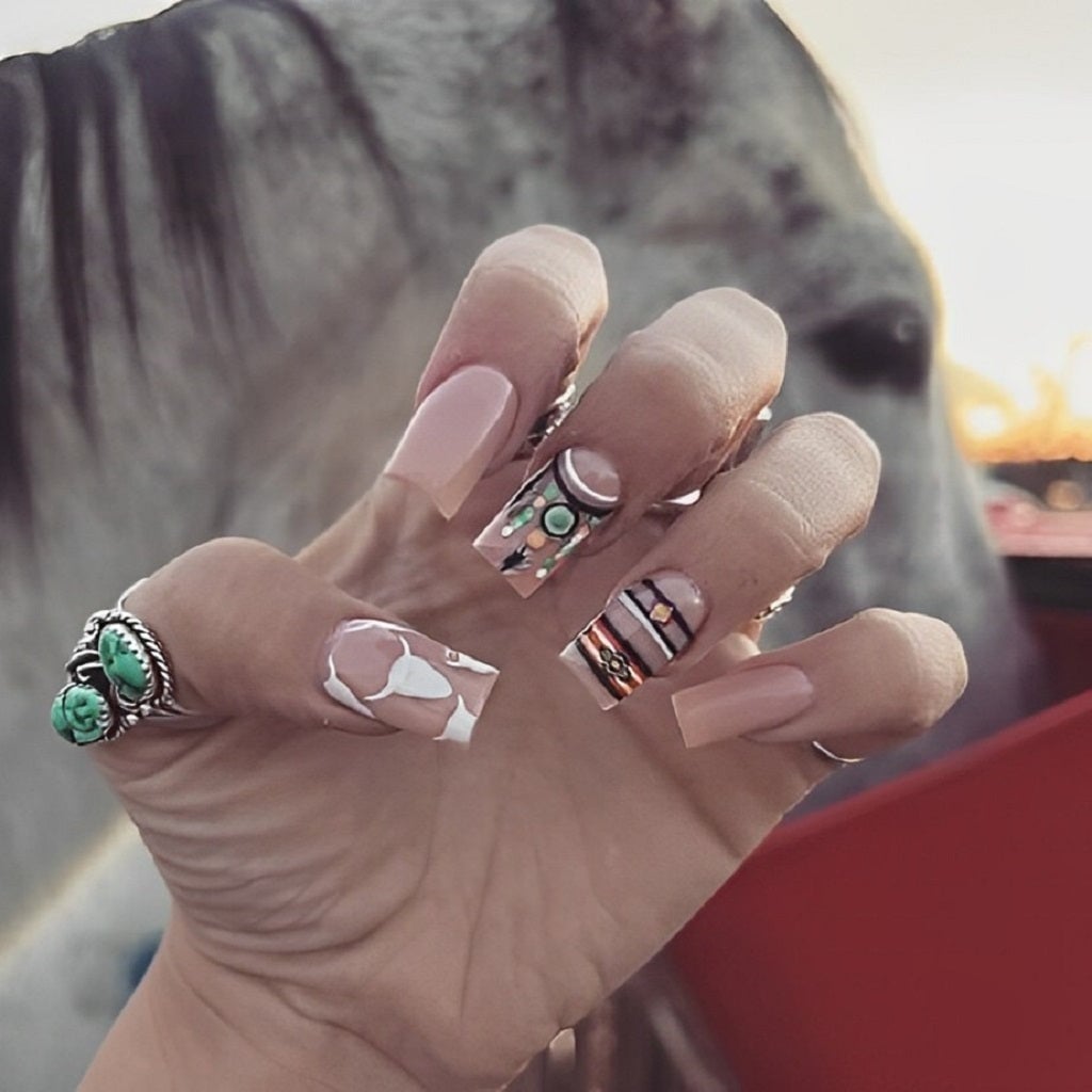 Square Nails with Geometric and Bandana Prints Square Nails with Geometric and Bandana Prints — Western Nails