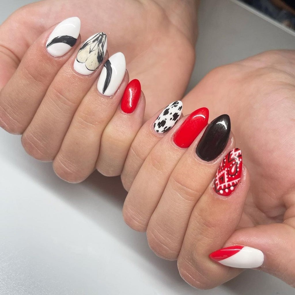Square Nails with Geometric and Cow Print Square Nails with Geometric and Cow Print — Western Nails
