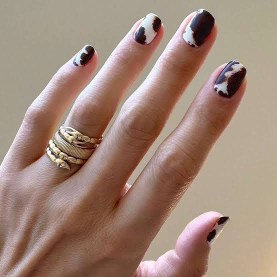 Almond Nails with Mixed Western Patterns, Cow Print Almond Nails with Mixed Western Patterns, Cow Print — Western Nails