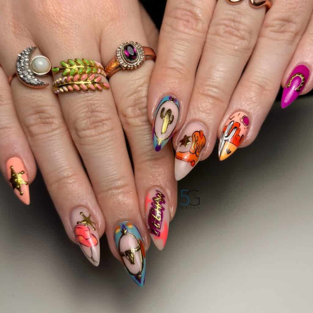 Long Stiletto Nails with Western Motifs Long Stiletto Nails with Western Motifs — Western Nails