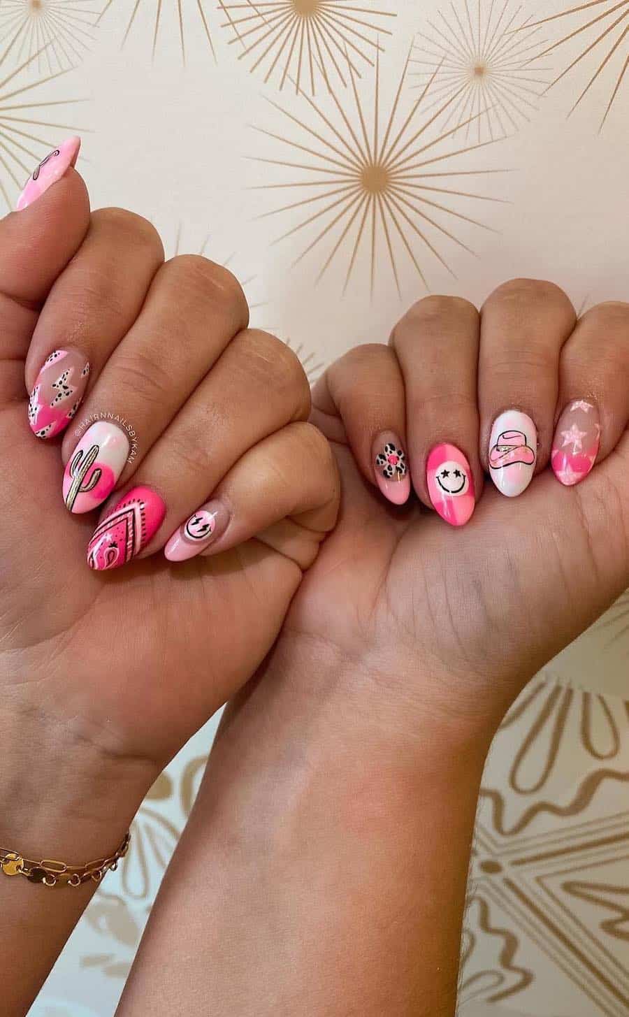 Hot Pink Almond Nails with Western Accents Hot Pink Almond Nails with Western Accents — Western Nails