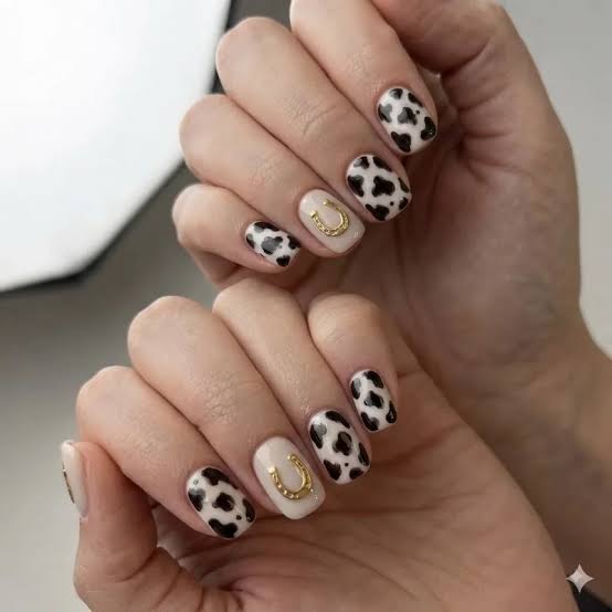Short Oval Nails with Horseshoe Charm Short Oval Nails with Horseshoe Charm — Western Nails