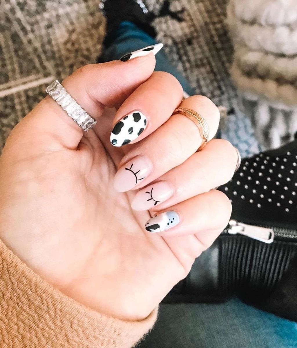 Cow Print French Tip Short Almond Nails Cow Print French Tip Short Almond Nails — Western Nails