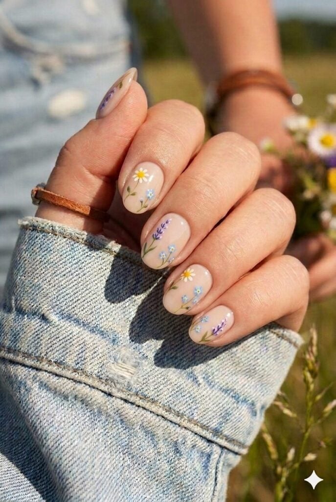 Short Almond Floral Accent Nails Short Almond Floral Accent Nails — Western Nails